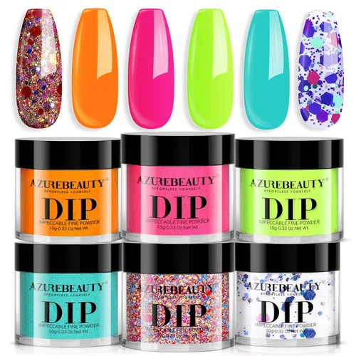 Vista 13 de AzureBeauty Juego de uñas en polvo de inmersión, 6 colores marrón nude, tonos de piel, polvo de inmersión natural, arte de uñas francés, salón