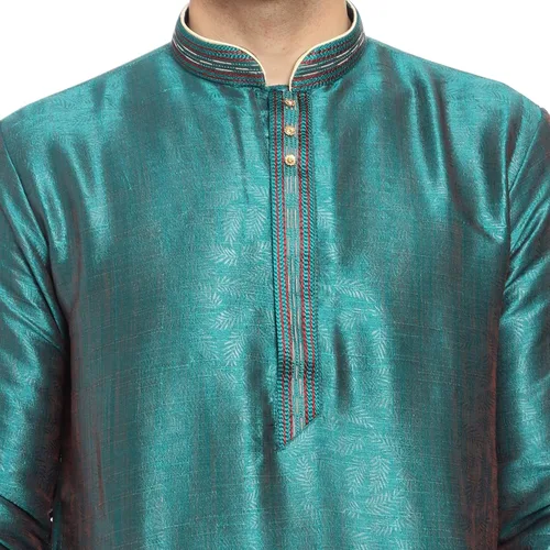 Vista 4 de Conjunto de pijama Kurta de seda de arte para hombre, vestido indio de desgaste étnico regular