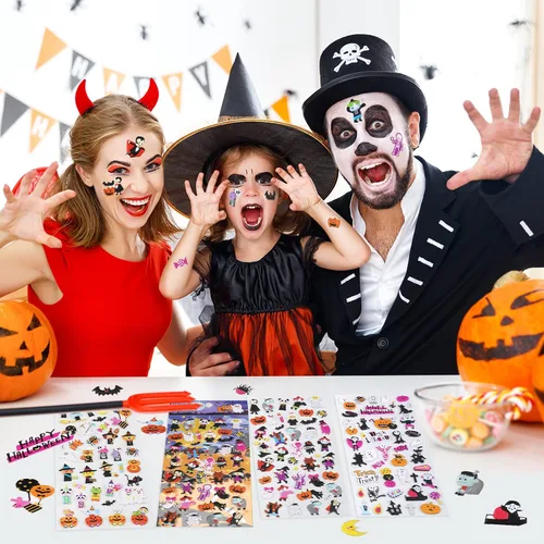 Vista 4 de Calcomanías de Halloween hinchadas para niños pequeños, hojas de calcomanías de espuma 3D autoadhesivas, pequeñas mini calcomanías de Halloween