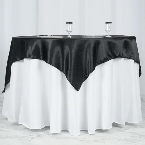 Vista 2 de Efavormart Paquete de 5 Sobremanteles Cuadrados de Satén de 60" para Decoraciones de Mesa de Bodas, Catering y Fiestas, Cubierta de Mantel Negro