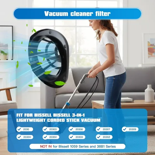 Vista 6 de Paquete de 4 filtros de vacío 2030 y 4 filtros de espuma para aspiradora Bissell 2030 de peso pluma, modelo 2030 2030L 20303 20306 20307 20309 2030H