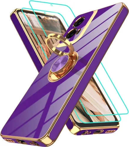 Vista 322 de Funda para Motorola Moto G 5G 2024: Funda Moto G Play 5G 2024 con 2 piezas de protectores de pantalla, soporte de anillo de rotación de 360°