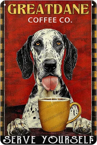 Vista 17 de Cartel de metal de café con diseño de perro y cafetería, diseño de pastor australiano, decoración de pared, 12 x 8 pulgadas