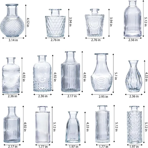 Vista 8 de Juego de jarrones de cristal, 24 jarrones pequeños para arreglos florales, bonito jarrón a granel para decoración de mesa de centro de mesa
