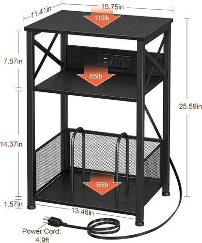 Vista 4 de AMHANCIBLE HETCD01BK-1 - Soporte para tocadiscos con estación de carga, soporte para tocadiscos con armario de almacenamiento, mesa auxiliar de 3