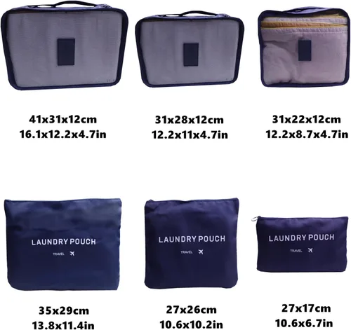 Vista 3 de Gbateri Paquete de 6 cubos de equipaje Organizadores de equipaje de viaje Organizador de equipaje de artículos esenciales de viaje, incluye bolsa