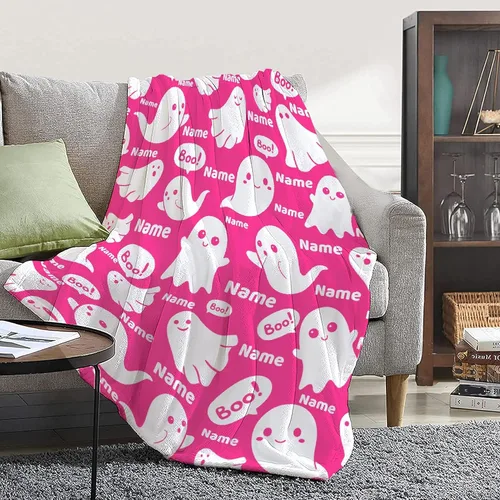 Vista 17 de Manta personalizada de fantasmas de Halloween, regalos para niñas, mujeres y niños, manta de forro polar ligera, espeluznante para niños, mantas