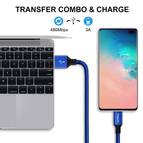 Vista 4 de etguuds Cable USB A a USB C, paquete de 5 (3/3/6/6/10 pies) de carga rápida tipo C Cable de carga USBC para iPhone 17 16 15 Pro Max Plus Air, Azul