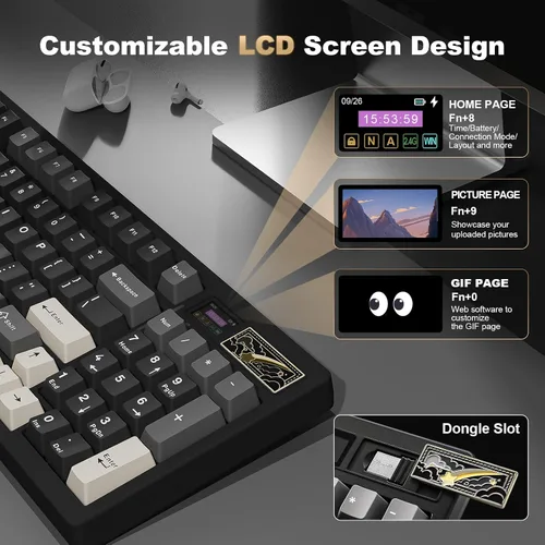 Vista 3 de YUNZII IF99 Teclado mecánico inalámbrico para juegos con pantalla LCD inteligente, QMKVIA BT2.4GUSB-C programable BT2.4GUSB-C montado en junta