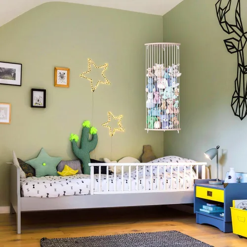 Vista 4 de Almacenamiento de animales de peluche, almacenamiento de peluche de esquina de madera, estante organizador de juguetes para guardería, sala