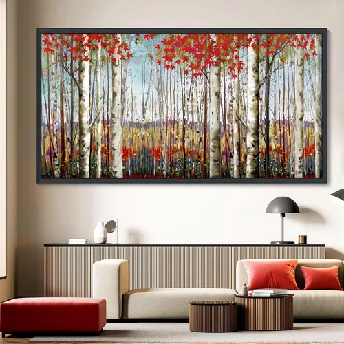 Vista 20 de Mofutinpo Arte de Pared de Árbol Rojo en Blanco y Negro Impresión en Lienzo Cuadro Paisaje de Árbol Rojo Grande Obra de Arte Moderna para Sala