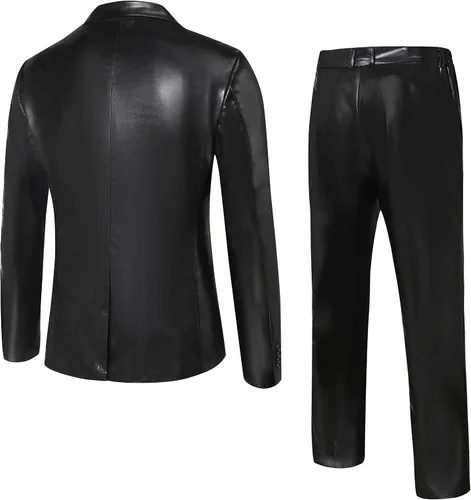 Vista 3 de WULFUL Traje de discoteca de 2 piezas para hombre, disfraz de los años 70, chaqueta y pantalones de lentejuelas para fiesta de Halloween, trajes