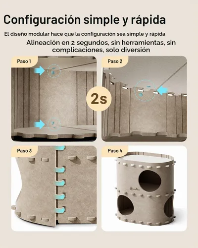 Vista 8 de DownyPaws Casa para gatos de interior, cueva de cama para gatos de 2 pisos Crema