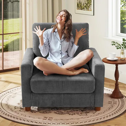 Vista 21 de Kidirect Silla de acento extragrande de 35.5 pulgadas, sillas de sala de montaje fácil, silla de lectura de pana para dormitorio, sillas de acento