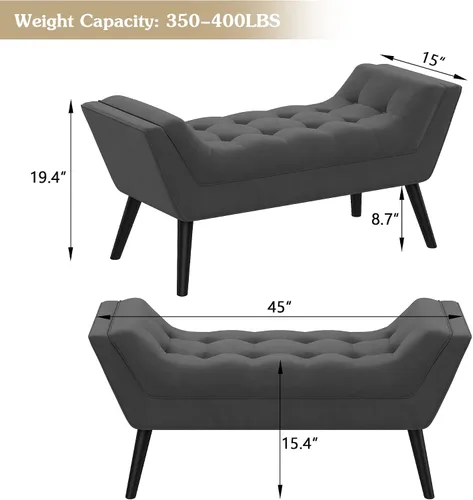 Vista 2 de Andeworld Banco de Cama Tapizado con Capitoné, Reposapiés Otomán de Entrada, Banco de Dos Asientos (Gris Oscuro)