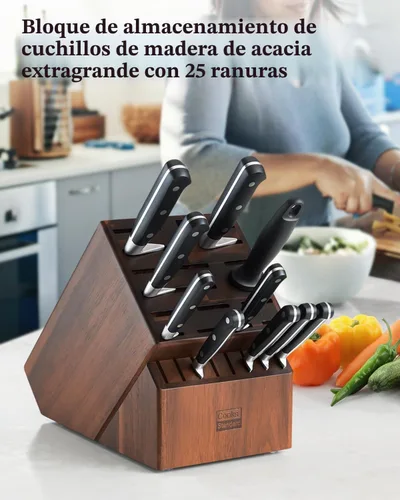 Vista 3 de Cooks Standard Soporte para bloque de cuchillos de madera de acacia sin cuchillos, 25 ranuras, extragrande, universal, soporte de cocina
