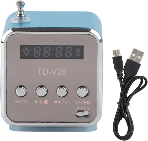 Vista 4 de Altavoz de radio FM portátil, MP3 MP4 estéreo digital, reproductor de música, soporte para tarjeta TF, disco USB, batería de 600 mAh, mini altavoz