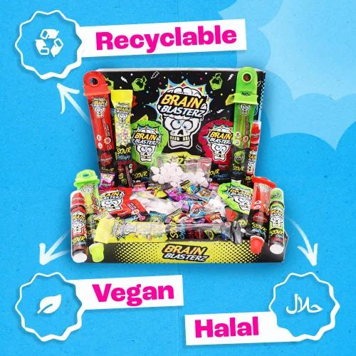 Vista 10 de Brain Blasterz Paquete variado de caramelos súper ácidos MEGA, caja de caramelos ácidos con 22 piezas, caramelos navideños, paquete variado