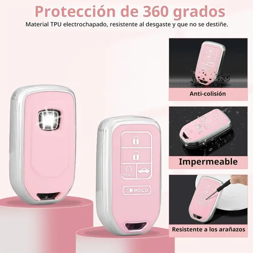 Vista 5 de PIFOOG Funda para llavero rosa para Honda Accord CRV Civic Pilot Passport Insight, accesorios con 5 botones, funda para llaves de automóvil