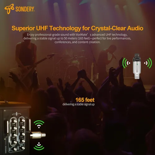 Vista 2 de Sondery Transmisor y receptor inalámbricos UHF XLR recargables 7 canales para micrófonos dinámicos de bobina móvil