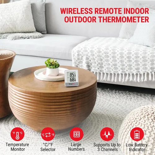 Vista 3 de ThermoPro Termómetro inalámbrico para interiores y exteriores de 500 pies, termómetro de invernadero exterior con sensor de temperatura, termómetros
