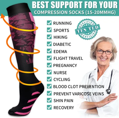 Vista 78 de Paquete de 3 pares de calcetines de compresión médica para mejorar la circulación de mujeres y hombres, para correr, hacer deporte y amamantar