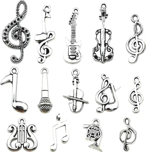 Vista 2 de Dijes de metal de música a granel 70 mezclados para hacer joyas, pulsera, collar, colgante, llavero, álbum de recortes, bricolaje