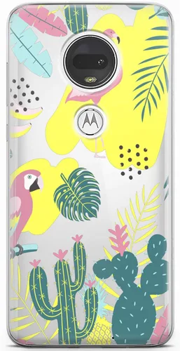 Vista 3 de Mertak Funda de teléfono compatible con Motorola Edge + Moto G9 G8 Plus G7 Play Power Z4 Slim Light Design Cover Tropical Abstract Girls Flamingo
