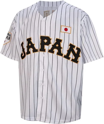 Vista 4 de Mens Ohtani 16# Stitched Japón Baseball Jerseys Blanco Negro Pinstriped Camisas