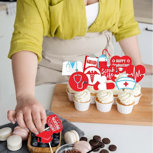 Vista 6 de Paquete de 24 adornos para cupcakes de enfermería, graduaciones de enfermeras para enfermeras, graduación 2024, temática médica, graduación