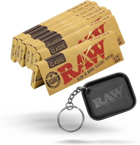 Vista 5 de Raw Unrefined Classic 1.25 1 1/4 Tamaño Cigarrillo Papel de liar Caja completa de 24