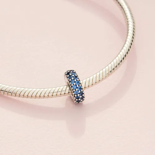 Vista 4 de Pandora Joyas Blue Sparkle Espaciador Cristales Charm en Plata de Ley, Metal Cristal, Cristales