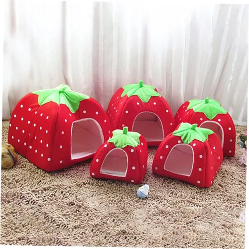Vista 6 de Mipcase Elegante cama de fresa para mascotas, casa para gatos, compacta, fácil de mascotas, cama para dormir