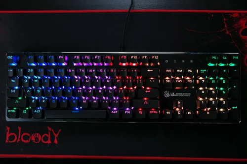 Vista 5 de BLOODY Teclado mecánico óptico B820 para juegos con teclas LED RGB retroiluminadas individualmente con cable, 104 teclas estándar, interruptor azul