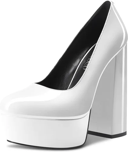 Vista 53 de TNYNFBEB Zapatos de tacón de plataforma alta para mujer, con puntera redonda, sin cordones, básicas, clásicas, de 5.5 pulgadas