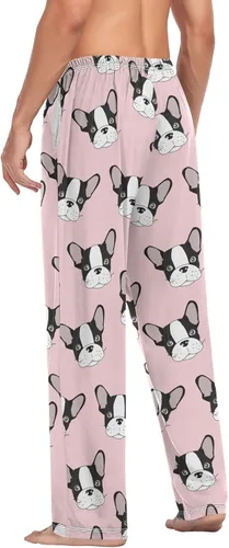 Vista 6 de Pantalones de pijama de Bulldog francés para hombre, pantalones de descanso ligeros para hombre, pantalones de pijama con bolsillos con cordón