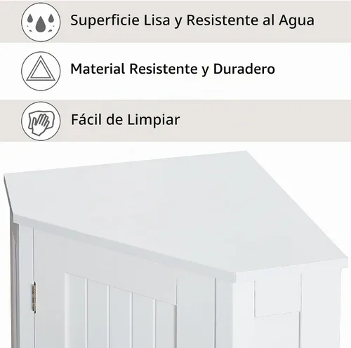 Vista 6 de Gabinete de almacenamiento de esquina para el hogar, gabinete de piso triangular para baño, gabinete de esquina independiente de madera con puerta