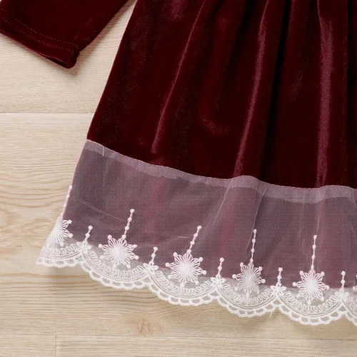 Vista 5 de IBTOM CASTLE Vestido tutú de terciopelo para niñas, vestido de princesa de manga larga para otoño, invierno, boda, concurso, comunión, formal