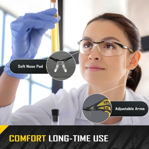 Vista 4 de COOLJOB Gafas de seguridad antivaho con lente transparente antiarañazos, ANSI Z87.1. Gafas de protección contra impactos y UV con tapones de oído