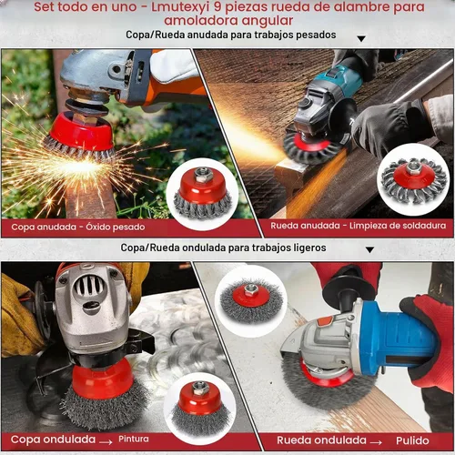 Vista 4 de 9 Piezas Ruedas de Alambre para Amoladora Angular - 4 Pulgadas y 3 Pulgadas Cepillo de Alambre Anudado/Rizado para Amoladora, se Adapta a Amoladora