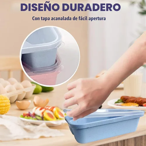 Vista 5 de Aellabus Paquete de 8 cajas Bento, recipientes para el almuerzo con paja de trigo, reutilizables, aptos para microondas y lavavajillas