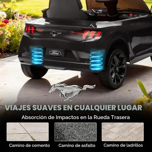Vista 8 de Qaba Coche eléctrico con licencia Ford Mustang Mach-E para niños de 12 V Negro