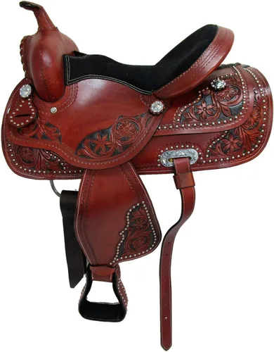 Vista 4 de Western Horse Saddle Pleasure Barrel Racing Trail Floral Tooled Cuero TACK Set 15 16 17 18