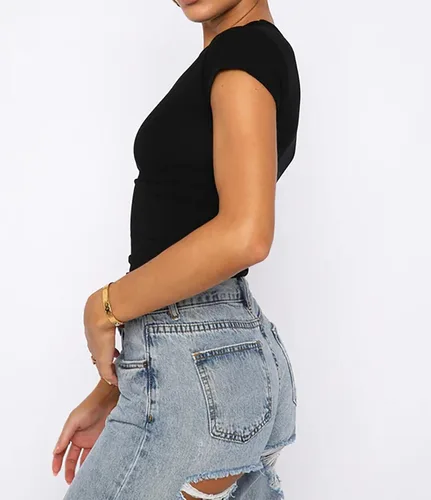 Vista 4 de Camiseta básica de corte ajustado para mujer, de manga corta, para entrenamiento, cuello redondo