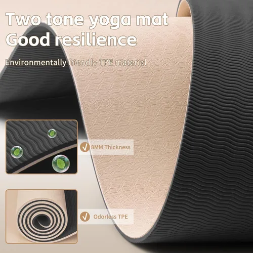 Vista 6 de PAIDU Yoga Mat 8mm Super Thick TPE Fitness Mat SGS Certified Non-Slip, Odorless & Tear-Resistant Unisex with Strap for Yoga, Pilates