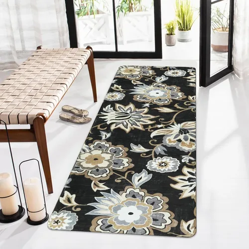 Vista 43 de Lahome - Tapete floral con estampado de cachemira, lavable, antideslizante, pequeño, anti-manchas, suave, para baño, entrada, dormitorio, Negro