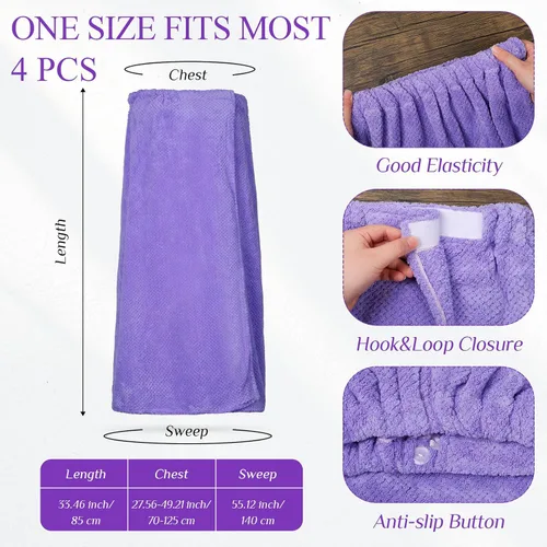 Vista 2 de 4 toallas envolventes para mujer, bata de spa con cierre ajustable, parte superior elástica, envoltura ligera para baño y ducha