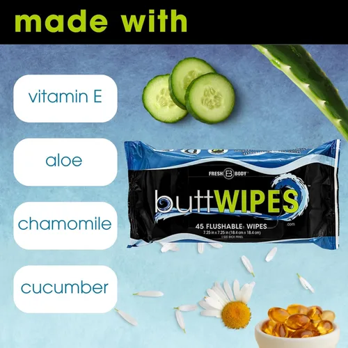 Vista 5 de ButtWIPES Toallitas desechables (1 paquete, 45 toallitas) – Toallitas desechables para adultos – Toallitas para glúteos a base de agua con aloe