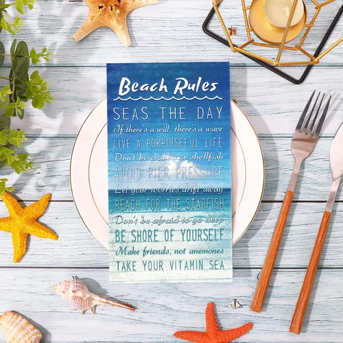 Vista 3 de AnyDesign Paquete de 100 servilletas de papel desechables con reglas de playa para verano, servilletas de papel desechables con palabras de mar