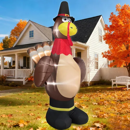 Vista 7 de Inflables de pavo gigante de 12 pies para decoración de Acción de Gracias